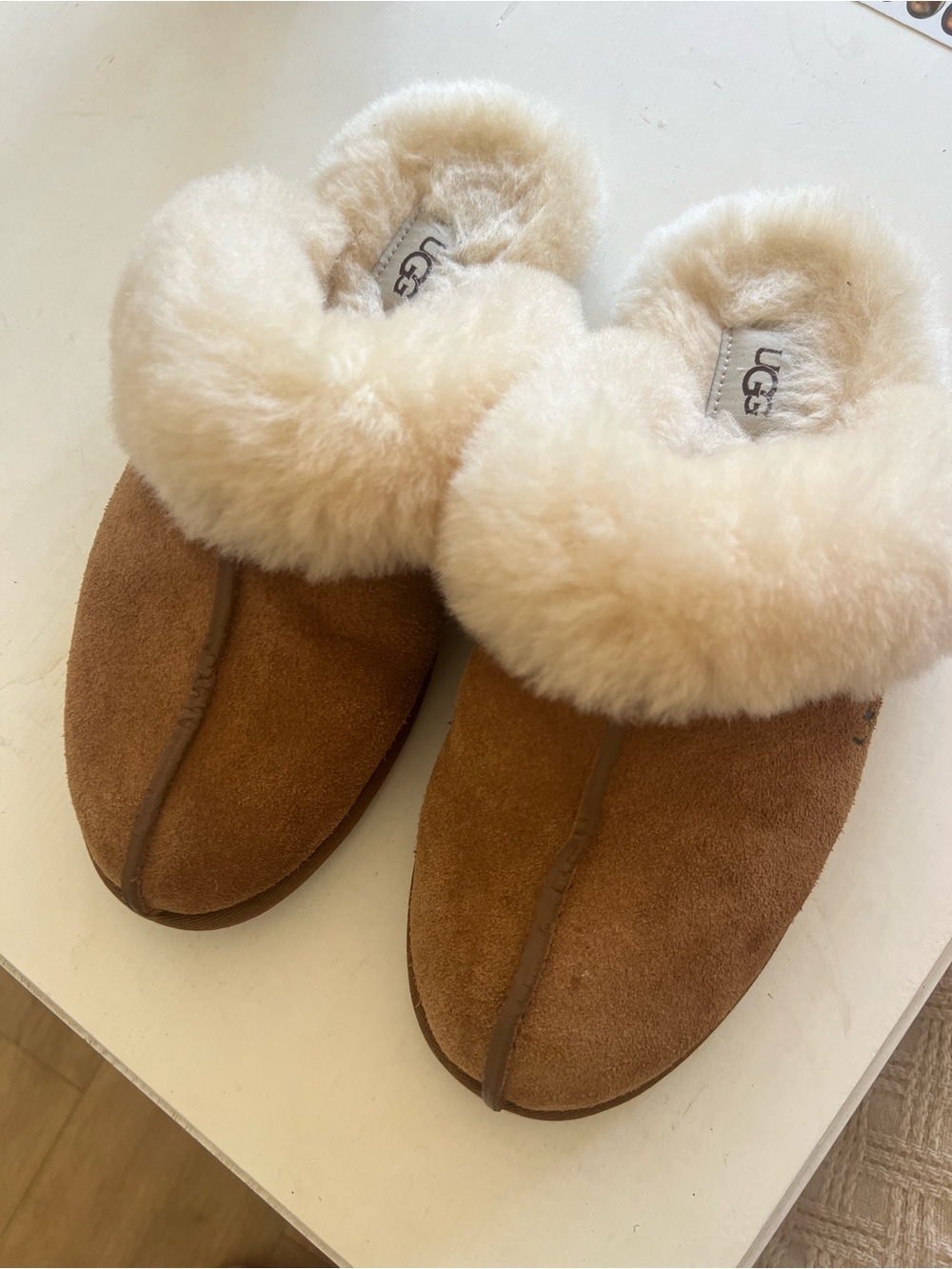UGG Chestnut Suede Shearling-Lined Slippers